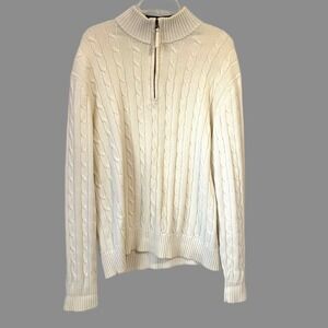 Cremieux Men's  Size Large 1/4 Zip‎ Mock Neck Ivory Cable Knit Sweater